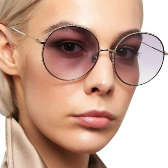  DIOR Sunglasses DIORSOCIETY 2F 03YG/SO  Gold Violet Gradient Round - Picture 2 of 11